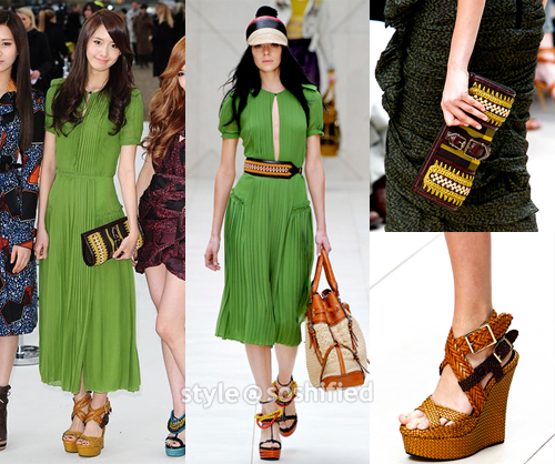 Fashion SNSD Beaded-canvas-check-clutch-at-burberry-com-1295-woven-leather-wedge-sandals-at-burberry-com-1495